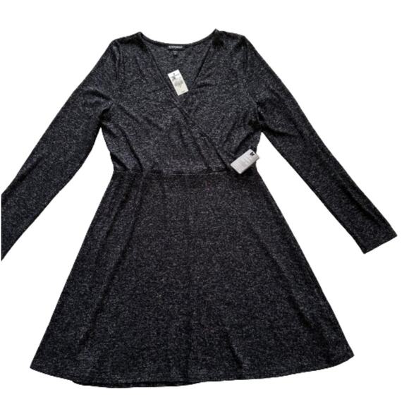 Express Dress Charcoal Gray Jersey Long Sleeve Surplice V- Neck Dress Medium NEW - Picture 9 of 11